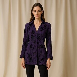 💜 CATO Blouse - Purple with Black Floral Accent  💜